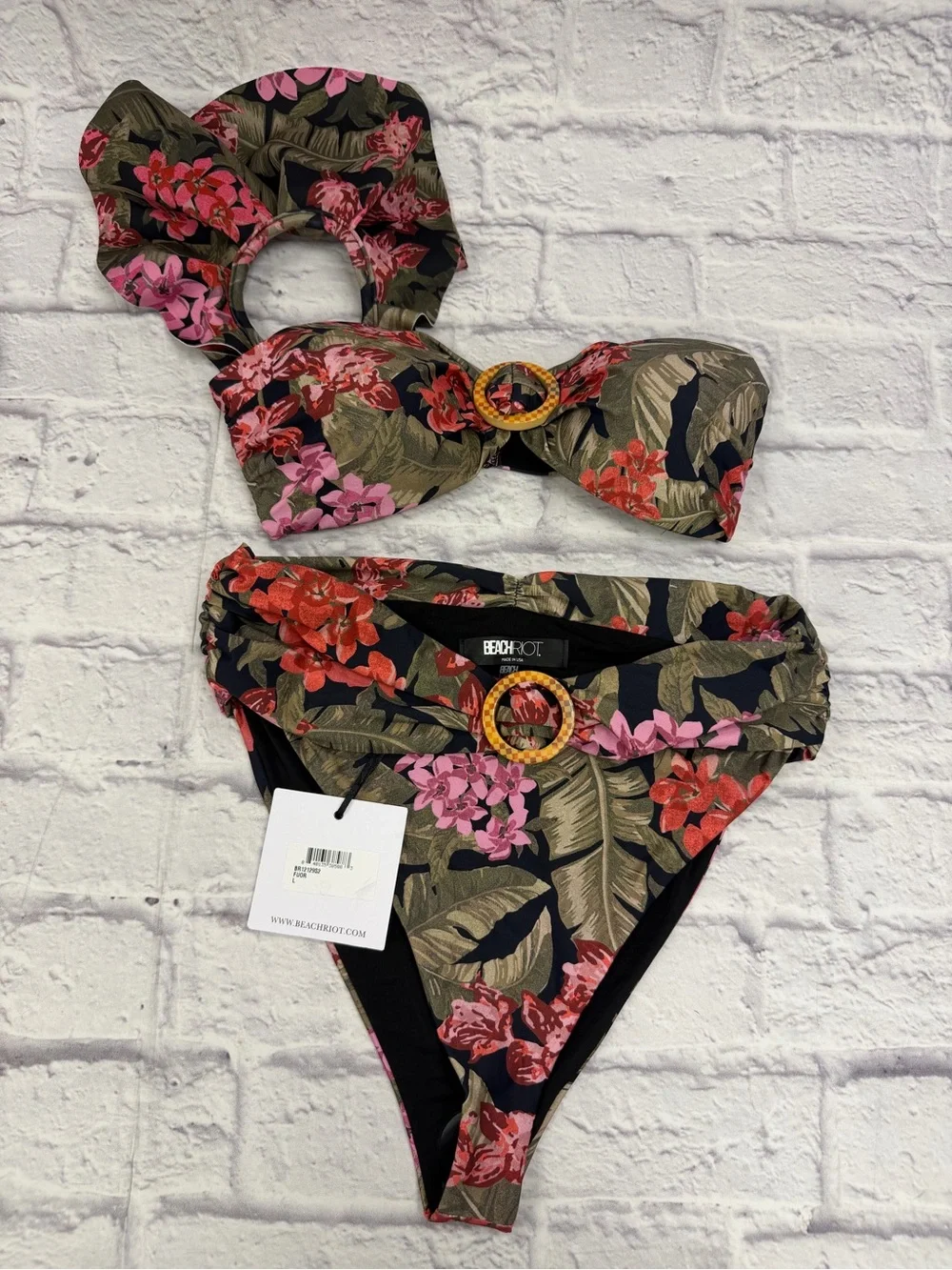 Beach Riot Rita Bikini Top (Sz M) and Halle Bottom (Sz L) In Fuchsia Orchid